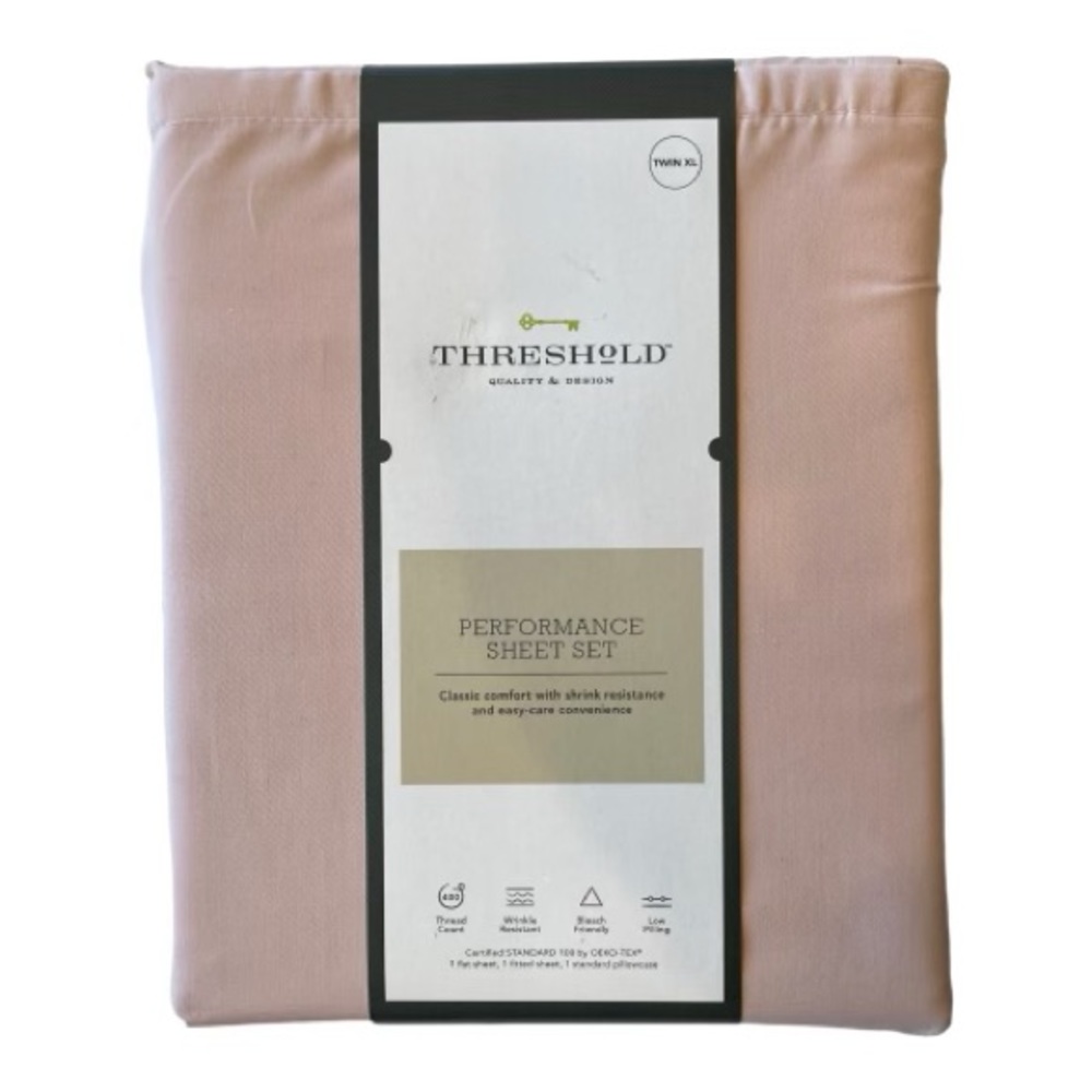 Threshold Sheet Set Twin XL 400 Thread Count Solid Blush Pink Cotton New